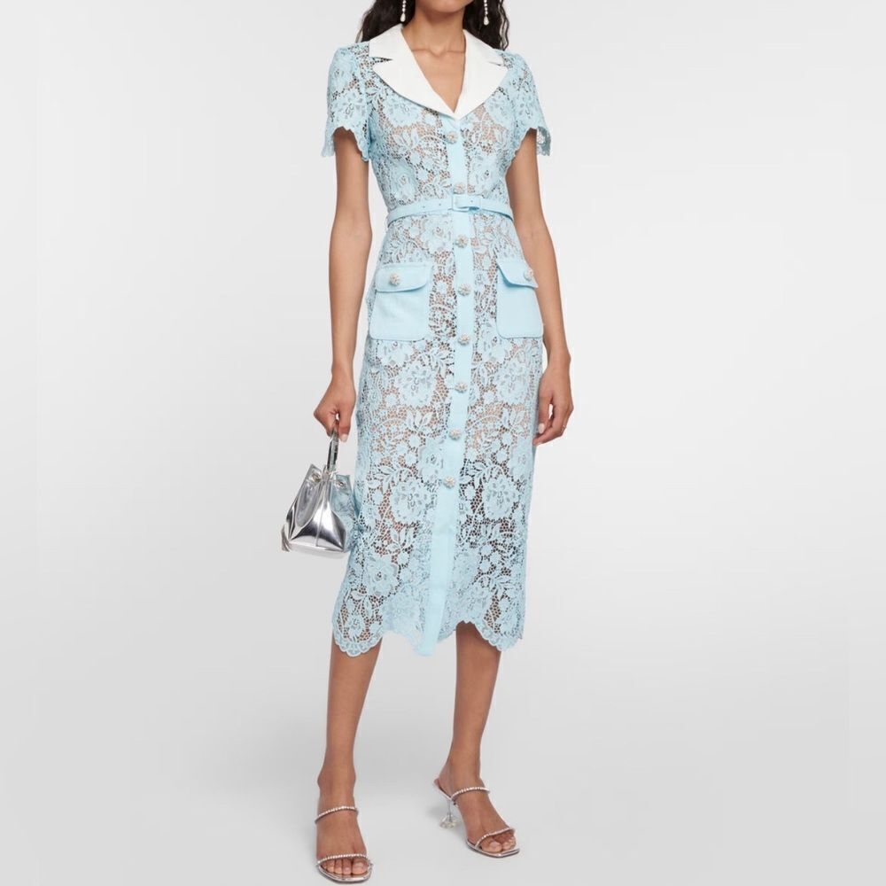 SELF-PORTRAIT Cord Belted Lace Midi Shirtdress size 0